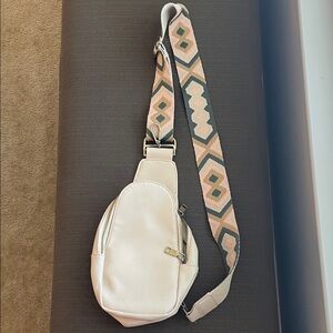 Stylish Cream Sling Bag with Patterned Strap